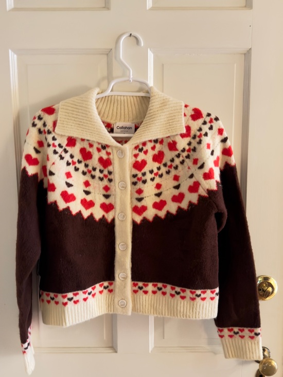 Callahan Sweaters - Callahan Cream, Red & Brown Heart-Print Button Cardigan